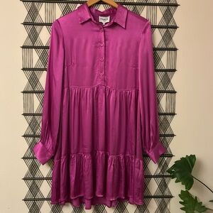 FRNCH Paris fatima woven magenta Tiered Lightweight Babydoll Mini Dress S NWT
